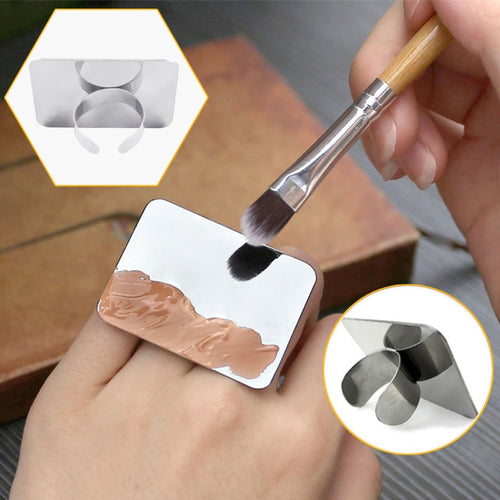 10 PCS Salon Manicure Finger Ring Color Palette Make Up Cream Foundation Mixing Palette Cosmetic Make up Tool Stainless Steel Plate, Small Square