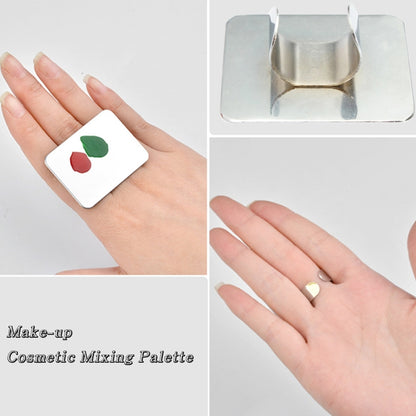 10 PCS Salon Manicure Finger Ring Color Palette Make Up Cream Foundation Mixing Palette Cosmetic Make up Tool Stainless Steel Plate, Small Square
