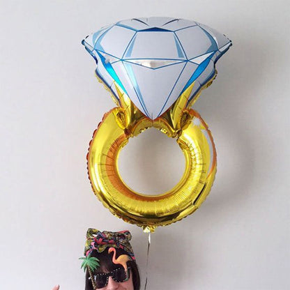 10 ชิ้นงานแต่งงานห้องแต่งงานตกแต่งบอลลูนแหวนเพชรฟอยล์บอลลูน, Large Gold Diamond, Super Big Diamond Ring