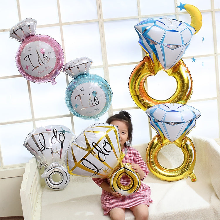 10 ชิ้นงานแต่งงานห้องแต่งงานตกแต่งบอลลูนแหวนเพชรฟอยล์บอลลูน, Large Gold Diamond, Super Big Diamond Ring
