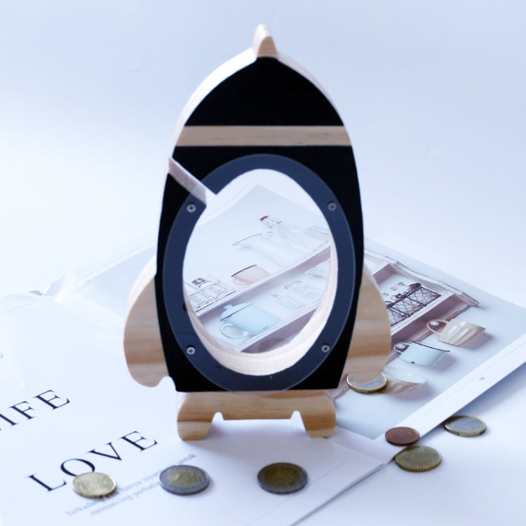 Nordic ไม้ Rocket กล่องเงินของเล่นตกแต่งห้องนั่งเล่น Piggy Bank