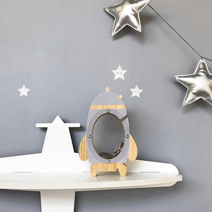 Nordic ไม้ Rocket กล่องเงินของเล่นตกแต่งห้องนั่งเล่น Piggy Bank
