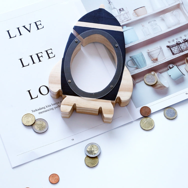 Nordic ไม้ Rocket กล่องเงินของเล่นตกแต่งห้องนั่งเล่น Piggy Bank