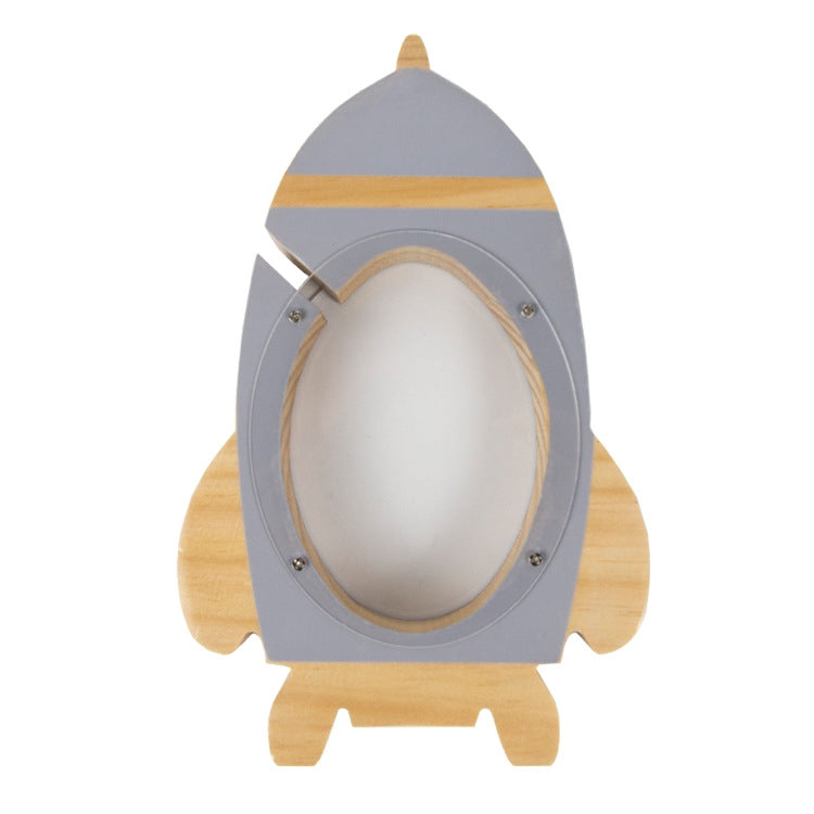 Nordic ไม้ Rocket กล่องเงินของเล่นตกแต่งห้องนั่งเล่น Piggy Bank