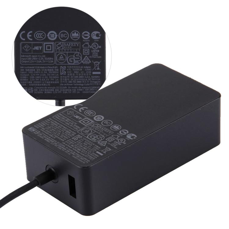 1536 48W 12V 3.6A แหล่งจ่ายไฟอะแดปเตอร์ AC ดั้งเดิมสำหรับ Microsoft Surface Pro 2/1, US Plug