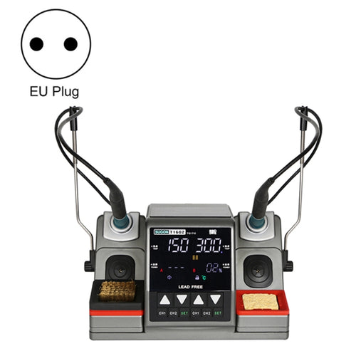SUGON T1602 220V Dual Station สถานีบัดกรีไฟฟ้าพร้อมที่จับคู่, ปลั๊ก EU, T1602, EU Plug