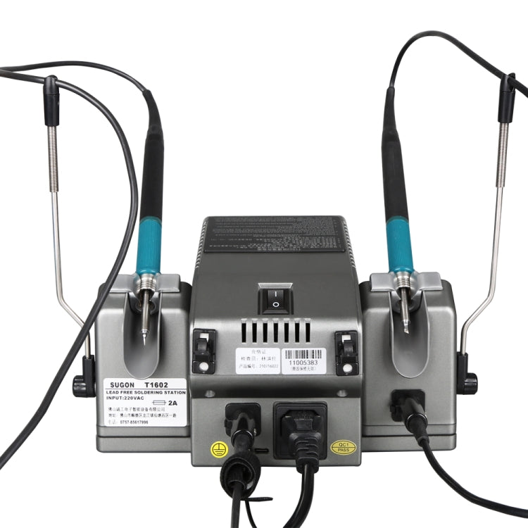 SUGON T1602 220V Dual Station สถานีบัดกรีไฟฟ้าพร้อมที่จับคู่, ปลั๊ก EU, T1602, EU Plug