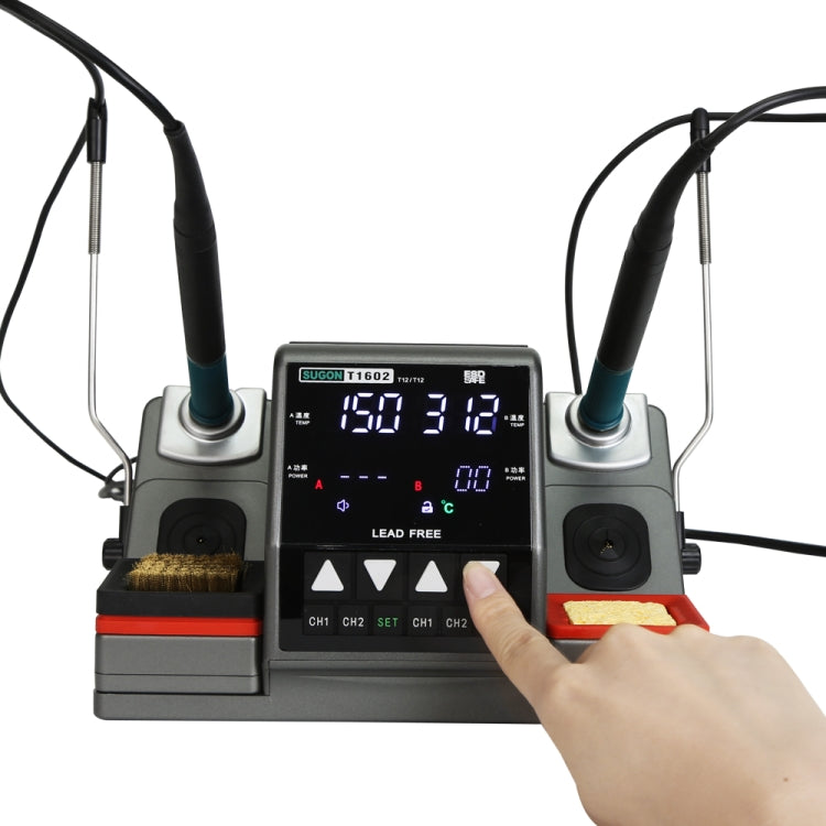 SUGON T1602 220V Dual Station สถานีบัดกรีไฟฟ้าพร้อมที่จับคู่, ปลั๊ก EU, T1602, EU Plug