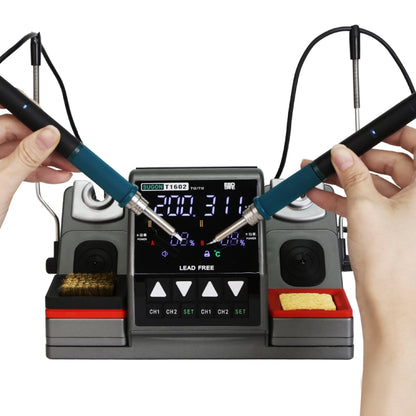 SUGON T1602 220V Dual Station สถานีบัดกรีไฟฟ้าพร้อมที่จับคู่, ปลั๊ก EU, T1602, EU Plug