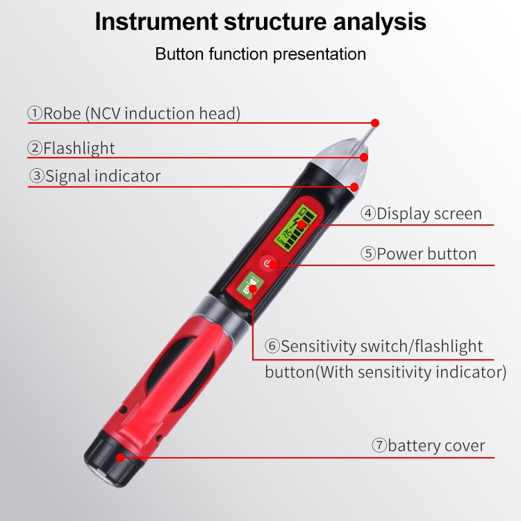 WINTACT WT3010 LED AC Voltage Tester ปากกาตรวจจับแบบไม่สัมผัส 12-1000V AC Voltage Detector, WINTACT WT3010