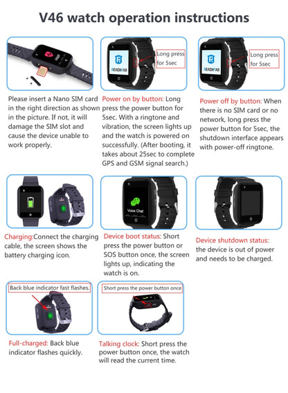 สายนาฬิกา REACHFAR RF-V46-A GPS Smart Tracker รองรับ SOS / กล้อง / การจัดการสุขภาพ / 4G LTE / ความดันโลหิต / อัตราการเต้นของหัวใจ สำหรับเอเชีย/ยุโรป/แอฟริกา, RF-V46-A