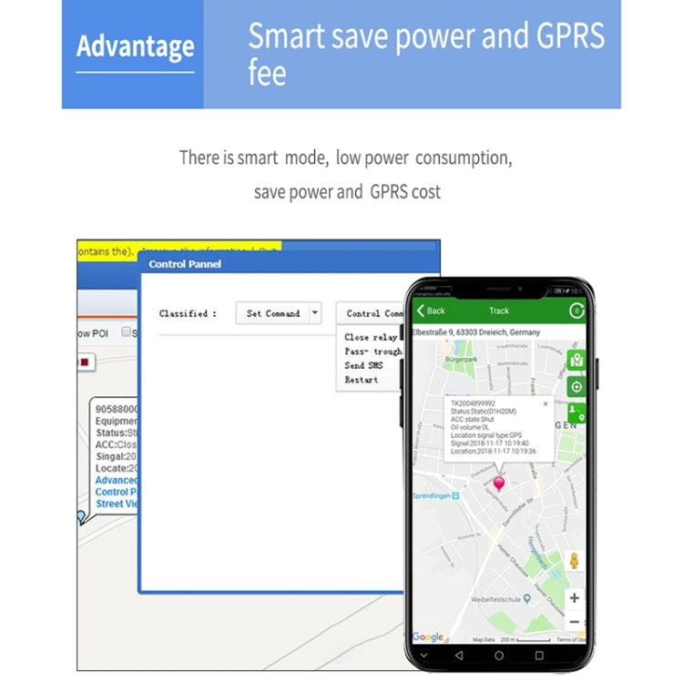 TK202A 2G รถบรรทุกติดตามยานพาหนะ GSM GPRS GPS Tracker รองรับ AGPS ความจุแบตเตอรี่: 6500MA, 2G 6500mAh