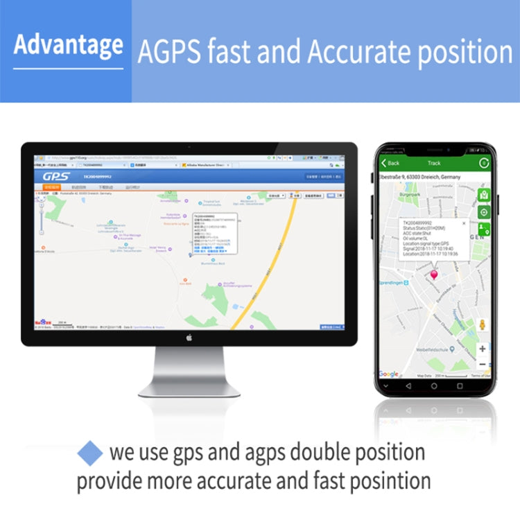TK202A 2G รถบรรทุกติดตามยานพาหนะ GSM GPRS GPS Tracker รองรับ AGPS ความจุแบตเตอรี่: 6500MA, 2G 6500mAh