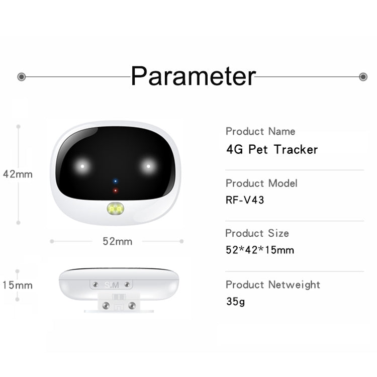 RF-V43 A Style IP67 GPS กันน้ำ + LBS + WiFi Pet Locator อุปกรณ์ติดตามปลอกคอสัตว์เลี้ยงสำหรับเอเชีย/ยุโรป/แอฟริกา, RF-V43 A Style (Black), RF-V43 A Style (White)