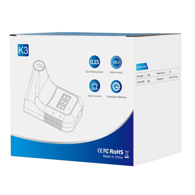 K3 เครื่องวัดอุณหภูมิอินฟราเรดร่างกายแบบไม่สัมผัสหน้าผากแบบแฮนด์ฟรี, K3