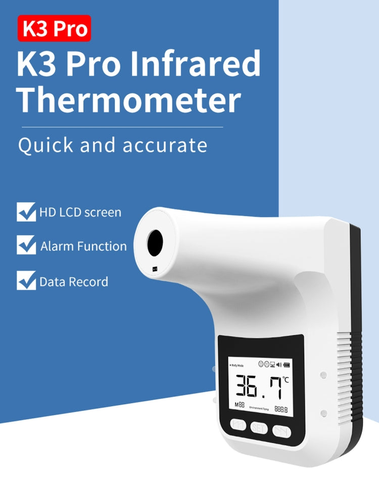 K3 Pro แฮนด์ฟรีแบบไม่สัมผัสหน้าผากร่างกายเซ็นเซอร์ระยะทางที่ไวต่อแสงเครื่องวัดอุณหภูมิอินฟราเรด, หน้าจอแสดงผล LCD 2.8 นิ้ว, K3 Pro
