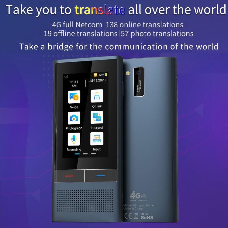 Boeleo BF301(W1 3.0) หน้าจอ 2.8 นิ้ว Smart Voice Translator สำหรับการเดินทางเพื่อธุรกิจ 1GB+8GB รองรับ 117 ภาษา Inter-Translation