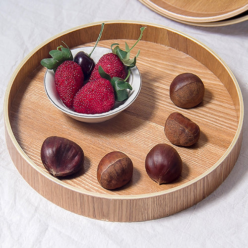 Creative ถาดไม้กลมทึบโรงแรมถาดไม้เก็บของเส้นผ่านศูนย์กลาง: 33 ซม, Wood Color, Diameter: 33cm