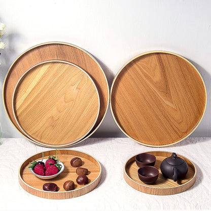 Creative ถาดไม้กลมทึบโรงแรมถาดไม้เก็บของเส้นผ่านศูนย์กลาง: 33 ซม, Wood Color, Diameter: 33cm