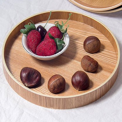 Creative ถาดไม้กลมทึบโรงแรมถาดไม้เก็บของเส้นผ่านศูนย์กลาง: 37.5ซม, Wood Color, Diameter: 37.5cm