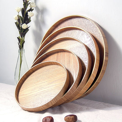 Creative ถาดไม้กลมทึบโรงแรมถาดไม้เก็บของเส้นผ่านศูนย์กลาง: 37.5ซม, Wood Color, Diameter: 37.5cm