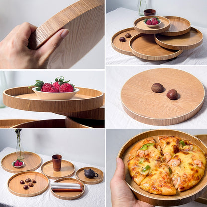Creative ถาดไม้กลมทึบโรงแรมถาดไม้เก็บของเส้นผ่านศูนย์กลาง: 37.5ซม, Wood Color, Diameter: 37.5cm