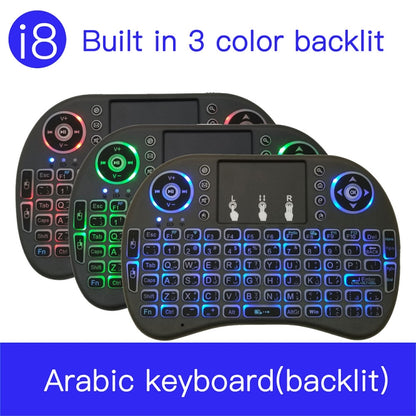 ภาษาที่รองรับ: ภาษาอาหรับ i8 Air Mouse คีย์บอร์ดแบ็คไลท์ไร้สายพร้อมทัชแพดสำหรับ Android TV Box & Smart TV & PC Tablet & Xbox360 & PS3 & HTPC/IPTV, Arabic