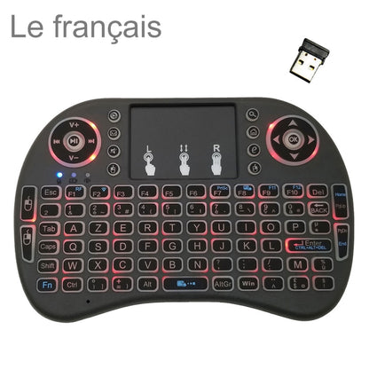 ภาษาที่รองรับ: French i8 Air Mouse คีย์บอร์ดแบ็คไลท์ไร้สายพร้อมทัชแพดสำหรับ Android TV Box & Smart TV & PC Tablet & Xbox360 & PS3 & HTPC/IPTV, French