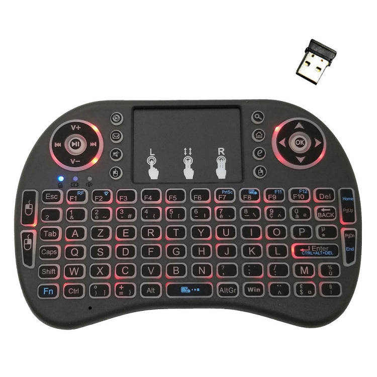 ภาษาที่รองรับ: French i8 Air Mouse คีย์บอร์ดแบ็คไลท์ไร้สายพร้อมทัชแพดสำหรับ Android TV Box & Smart TV & PC Tablet & Xbox360 & PS3 & HTPC/IPTV, French