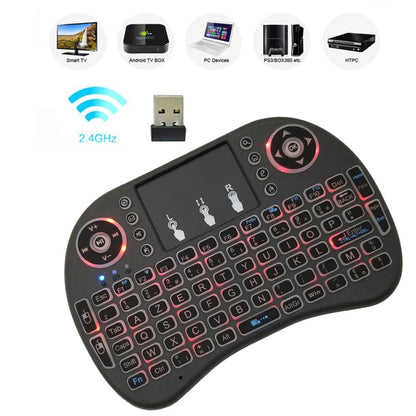 ภาษาที่รองรับ: French i8 Air Mouse คีย์บอร์ดแบ็คไลท์ไร้สายพร้อมทัชแพดสำหรับ Android TV Box & Smart TV & PC Tablet & Xbox360 & PS3 & HTPC/IPTV, French