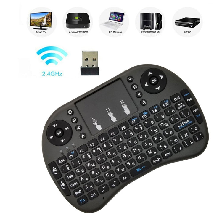 ภาษาที่รองรับ: Russian i8 Air Mouse คีย์บอร์ดไร้สายพร้อมทัชแพดสำหรับ Android TV Box & Smart TV & PC Tablet & Xbox360 & PS3 & HTPC/IPTV