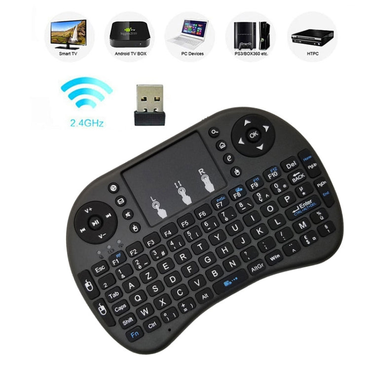ภาษาที่รองรับ: French i8 Air Mouse คีย์บอร์ดไร้สายพร้อมทัชแพดสำหรับ Android TV Box & Smart TV & PC Tablet & Xbox360 & PS3 & HTPC/IPTV, French