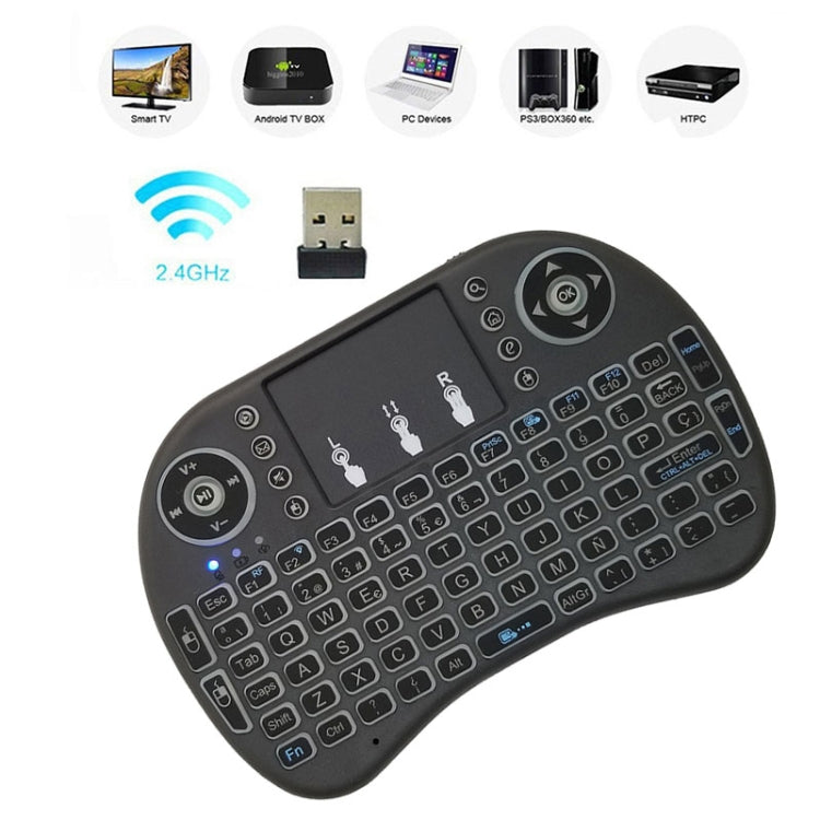 ภาษาที่รองรับ: Spanish i8 Air Mouse คีย์บอร์ดไร้สายพร้อมทัชแพดสำหรับ Android TV Box & Smart TV & PC Tablet & Xbox360 & PS3 & HTPC/IPTV, Spanish