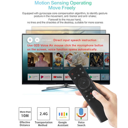 G20S 2.4G Air Mouse รีโมทคอนโทรล พร้อมอินพุตเสียง Fidelity และการเรียนรู้ IR และไจโรสโคป 6 แกนสำหรับพีซีและ Android TV Box และแล็ปท็อปและโปรเจคเตอร์, G20S
