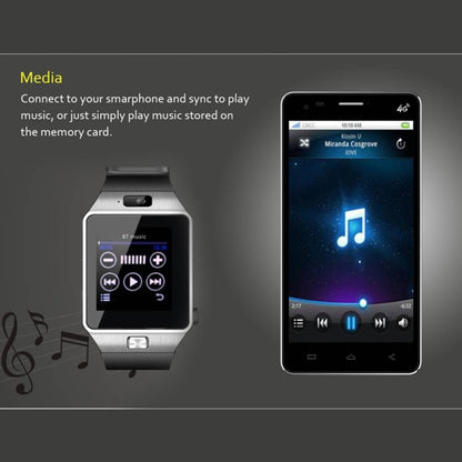 DZ09 หน้าจอ 1.56 นิ้ว Bluetooth 3.0 Android 4.1 OS เหนือโทรศัพท์สมาร์ทวอทช์พร้อมการโทรและเตือนการโทรด้วย Bluetooth & การตรวจสอบการนอนหลับ & Pedometer & การเตือนความจำและปฏิทิน & SMS & เครื่องเล่นเสียงและวิดีโอ