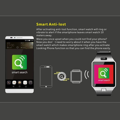 DZ09 หน้าจอ 1.56 นิ้ว Bluetooth 3.0 Android 4.1 OS เหนือโทรศัพท์สมาร์ทวอทช์พร้อมการโทรและเตือนการโทรด้วย Bluetooth & การตรวจสอบการนอนหลับ & Pedometer & การเตือนความจำและปฏิทิน & SMS & เครื่องเล่นเสียงและวิดีโอ