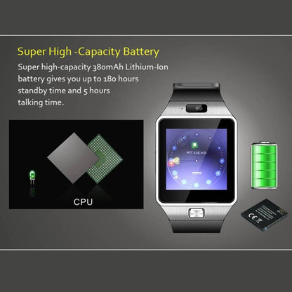 DZ09 หน้าจอ 1.56 นิ้ว Bluetooth 3.0 Android 4.1 OS เหนือโทรศัพท์สมาร์ทวอทช์พร้อมการโทรและเตือนการโทรด้วย Bluetooth & การตรวจสอบการนอนหลับ & Pedometer & การเตือนความจำและปฏิทิน & SMS & เครื่องเล่นเสียงและวิดีโอ