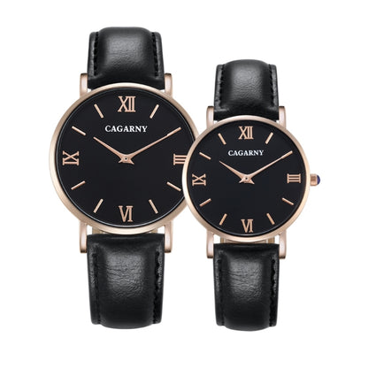 CAGARNY 6812 Round Dial Alloy Case Fashion Couple Watch Men & Women Lover Quartz Watches with PU Leather Band, CAGARNY 6812 (Black)