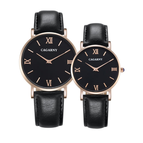 CAGARNY 6812 Round Dial Alloy Case Fashion Couple Watch Men & Women Lover Quartz Watches with PU Leather Band, CAGARNY 6812 (Black)