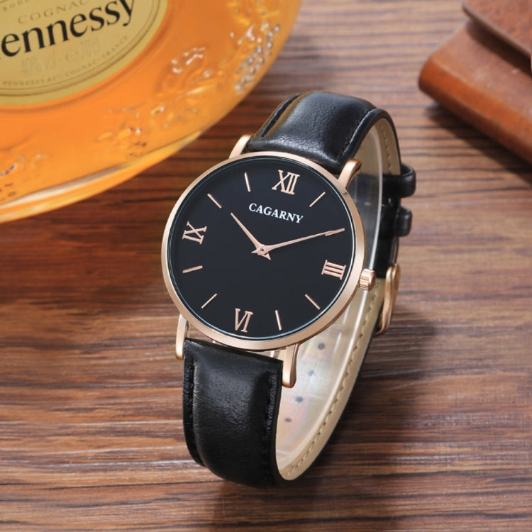 CAGARNY 6812 Round Dial Alloy Case Fashion Couple Watch Men & Women Lover Quartz Watches with PU Leather Band, CAGARNY 6812 (Black)