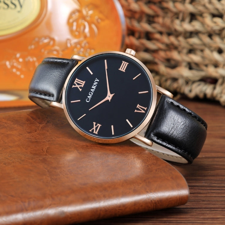 CAGARNY 6812 Round Dial Alloy Case Fashion Couple Watch Men & Women Lover Quartz Watches with PU Leather Band, CAGARNY 6812 (Black)