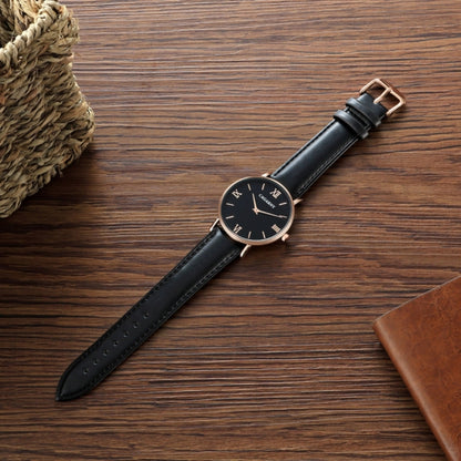 CAGARNY 6812 Round Dial Alloy Case Fashion Couple Watch Men & Women Lover Quartz Watches with PU Leather Band, CAGARNY 6812 (Black)