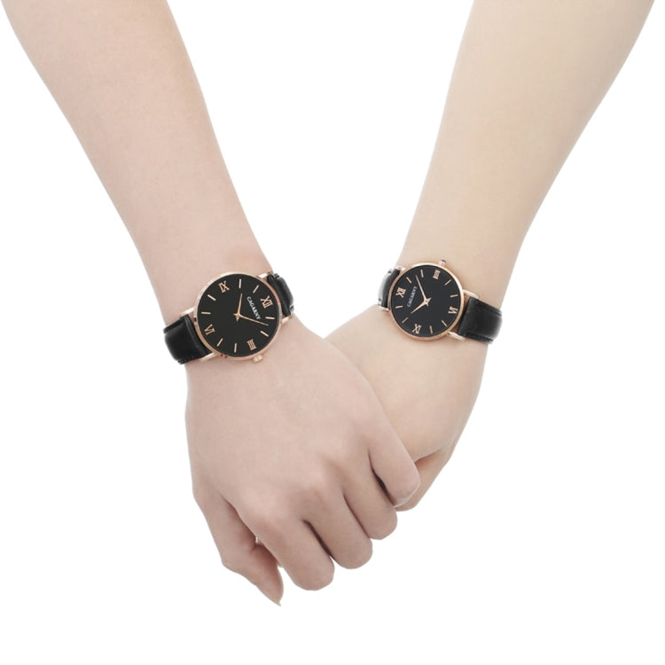 CAGARNY 6812 Round Dial Alloy Case Fashion Couple Watch Men & Women Lover Quartz Watches with PU Leather Band, CAGARNY 6812 (Black)