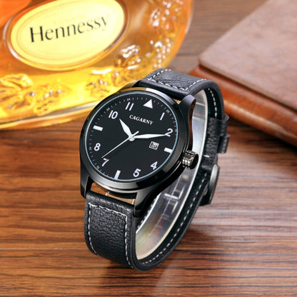 CAGARNY 6862 Round Dial Alloy Case Fashion Men Quartz Watch with PU Leather Band, CAGARNY 6862 Quartz Wristwatch (Black)
