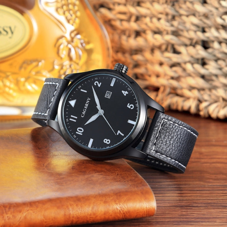 CAGARNY 6862 Round Dial Alloy Case Fashion Men Quartz Watch with PU Leather Band, CAGARNY 6862 Quartz Wristwatch (Black)