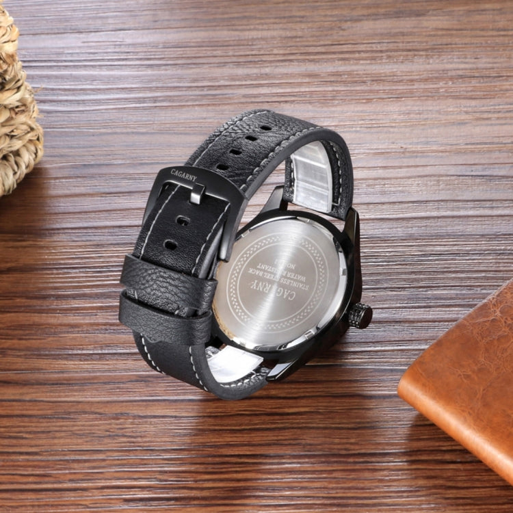 CAGARNY 6862 Round Dial Alloy Case Fashion Men Quartz Watch with PU Leather Band, CAGARNY 6862 Quartz Wristwatch (Black)