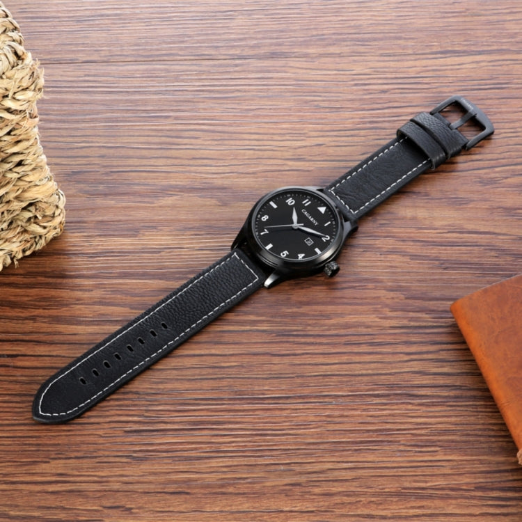 CAGARNY 6862 Round Dial Alloy Case Fashion Men Quartz Watch with PU Leather Band, CAGARNY 6862 Quartz Wristwatch (Black)