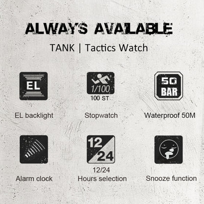TANK North Edge Men แฟชั่นกองทัพทหารมืออาชีพกีฬากลางแจ้งกันน้ำวิ่งว่ายน้ำสมาร์ทนาฬิกาดิจิตอล, TANK North Edge
