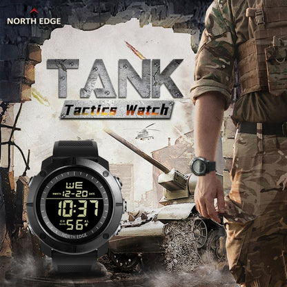 TANK North Edge Men แฟชั่นกองทัพทหารมืออาชีพกีฬากลางแจ้งกันน้ำวิ่งว่ายน้ำสมาร์ทนาฬิกาดิจิตอล, TANK North Edge