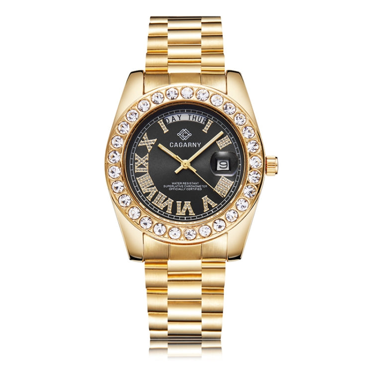 CAGARNY 6866 Fashion Life Waterproof Gold Steel Band Quartz Watch, Gold Steel Band